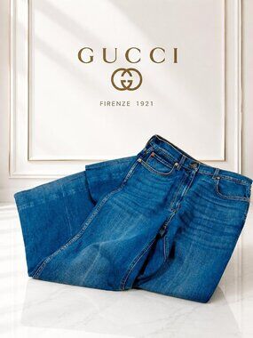 Authentic Gucci Blue Denim Flared Jeans Luxury Designer